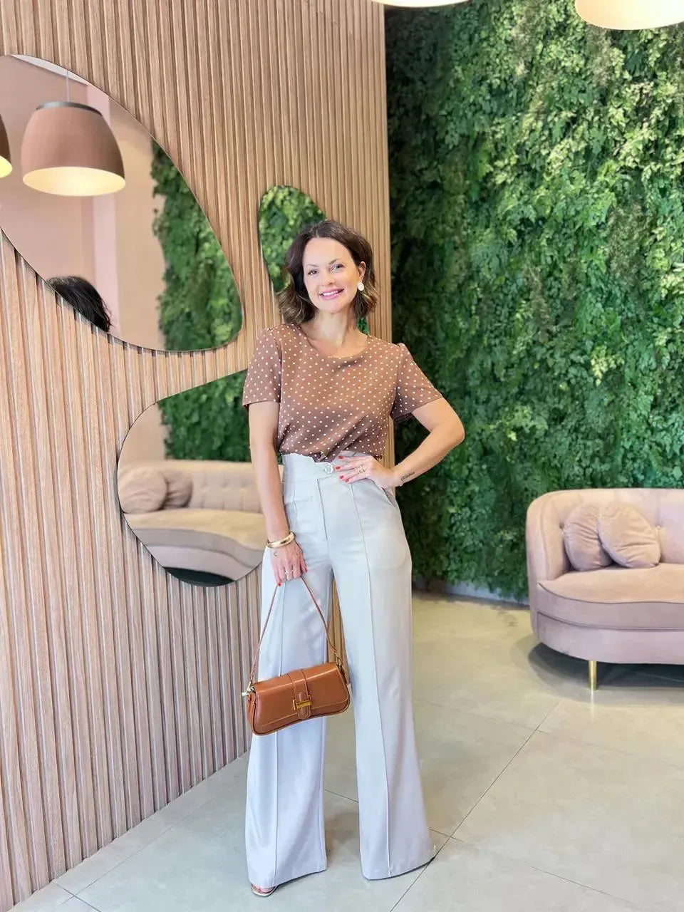 Calça pantalona Cintura alta, Cru