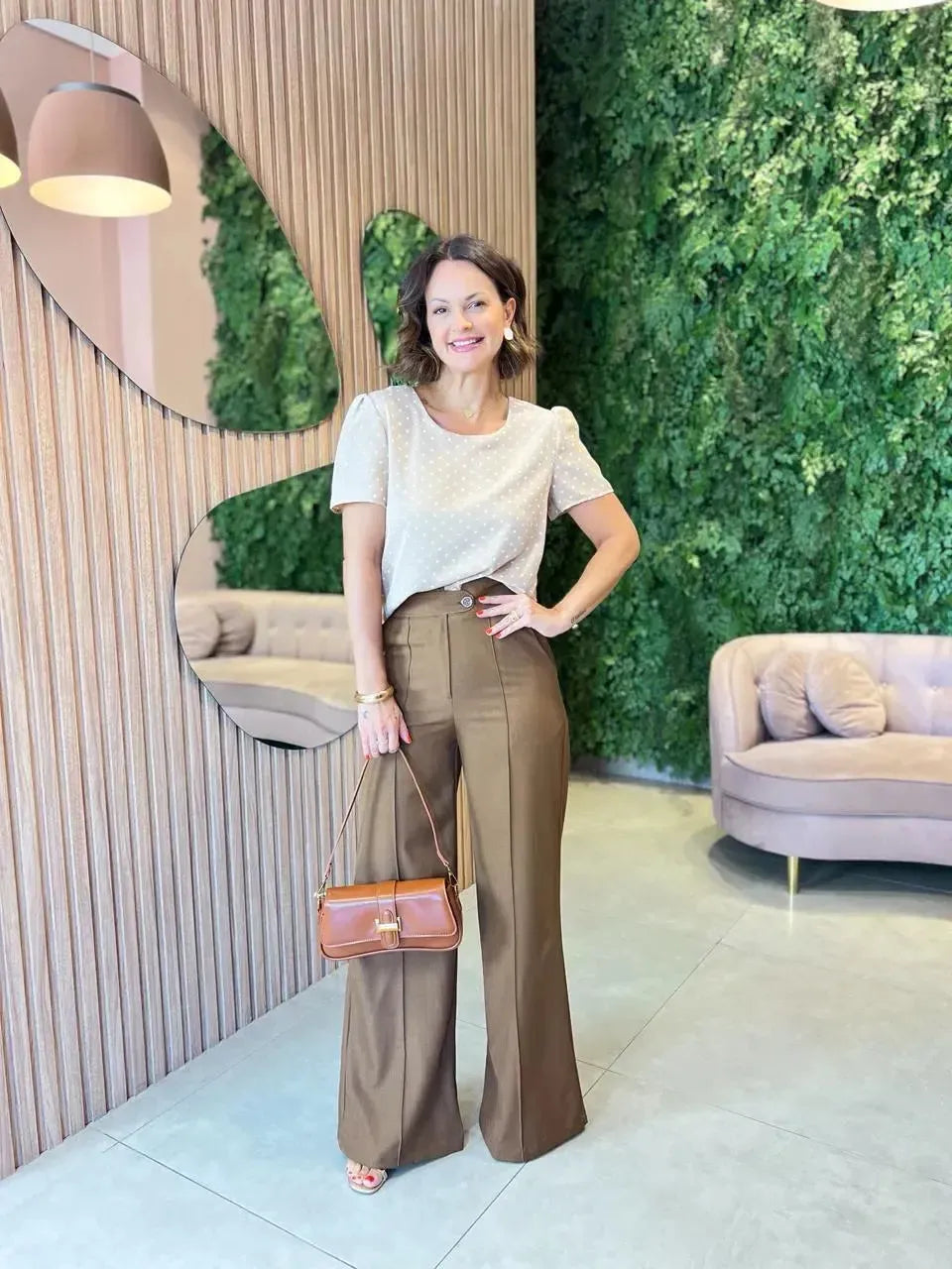 Calça pantalona Cintura alta, Marrom