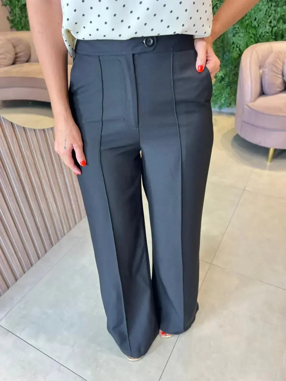 Calça pantalona Cintura alta, Preta