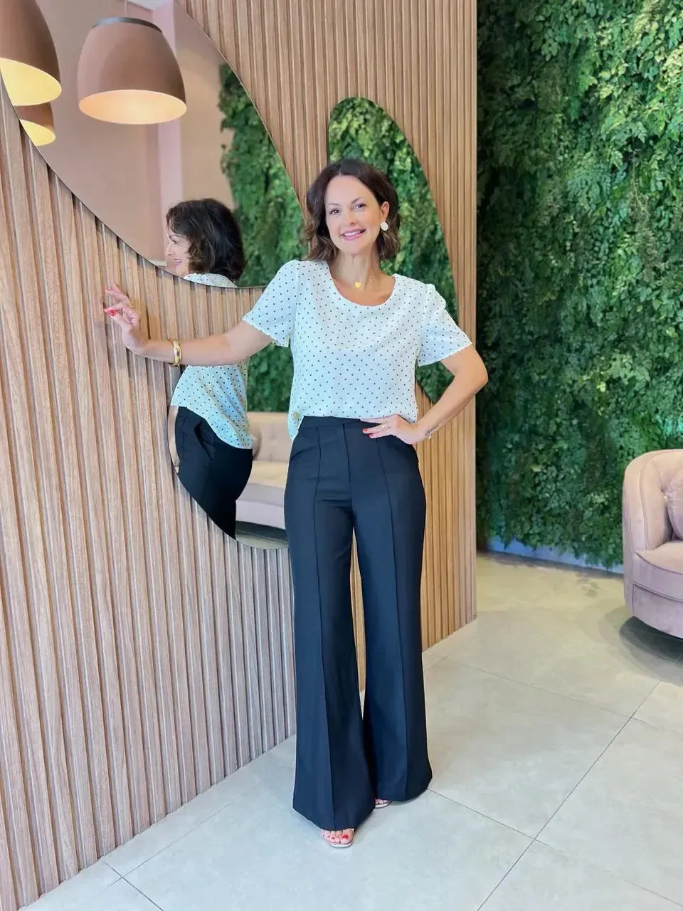 Calça pantalona Cintura alta, Preta