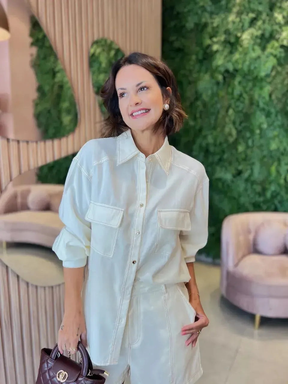 Camisa Oversized Pespontado, Off White