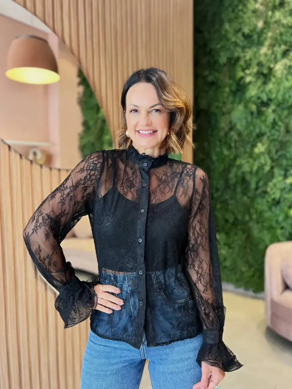 Camisa em Renda + Top, Preta
