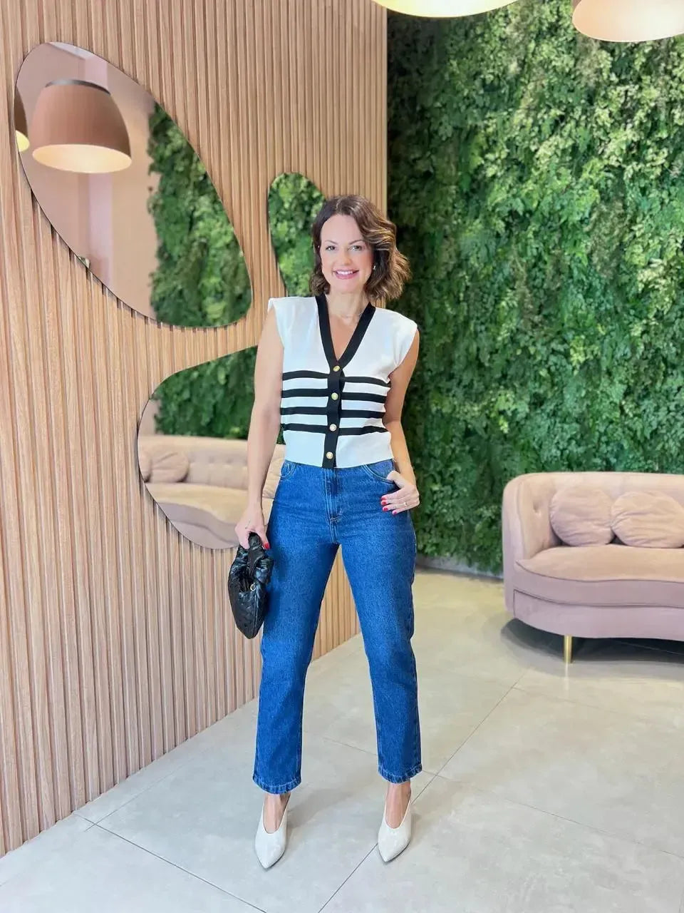 Colete Modal, Bege com Preto