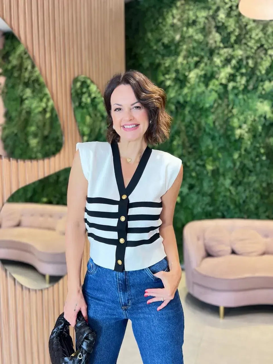 Colete Modal, Bege com Preto