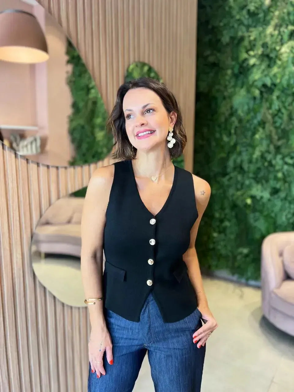 Colete em Tricô Modal, Preto