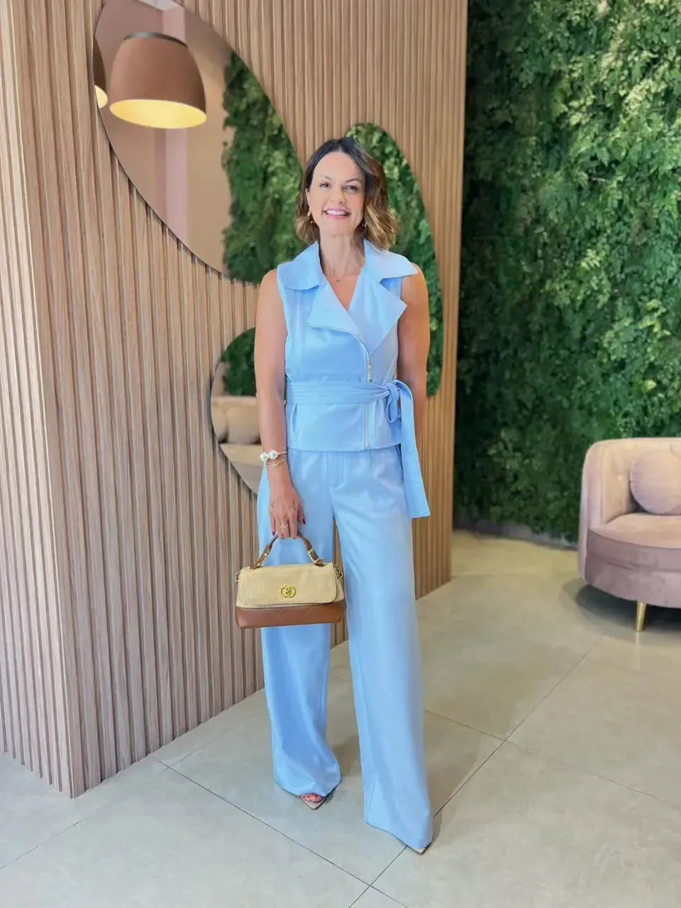 Conjunto Alfaiataria Colete com Faixa + Calça, Azul