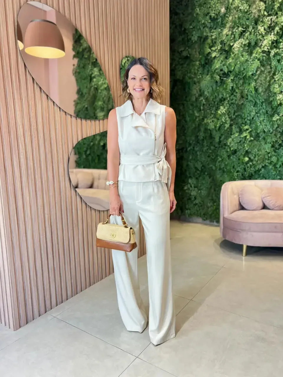 Conjunto Alfaiataria Colete com Faixa + Calça, Cru