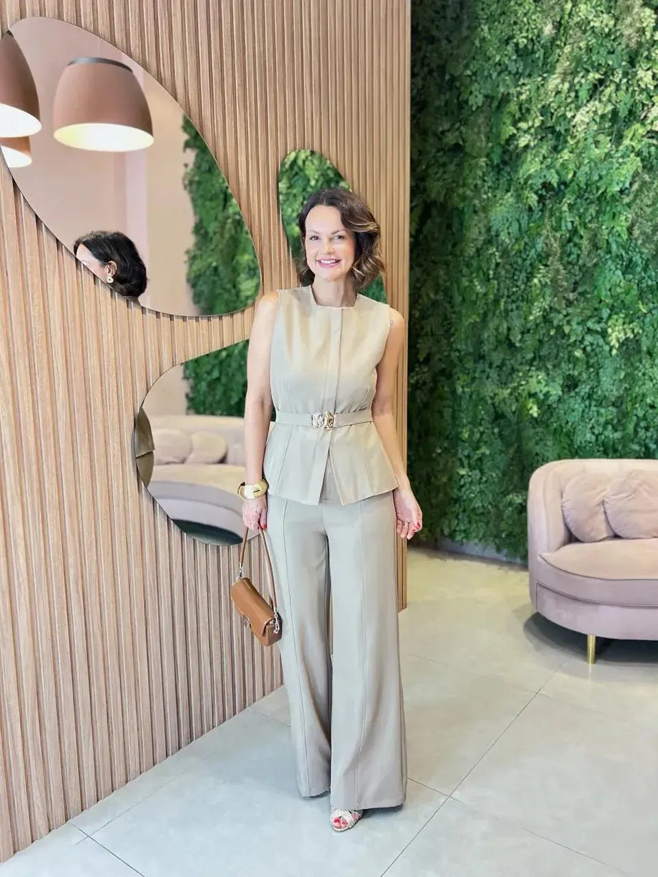 Conjunto Alfaiataria com Cinto, Bege