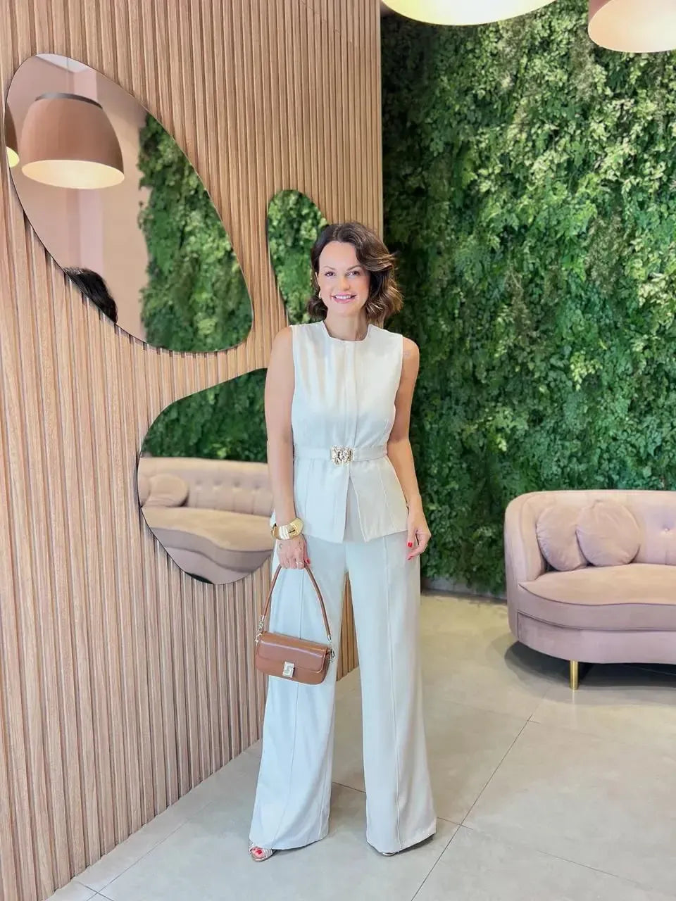 Conjunto Alfaiataria com Cinto, Cru