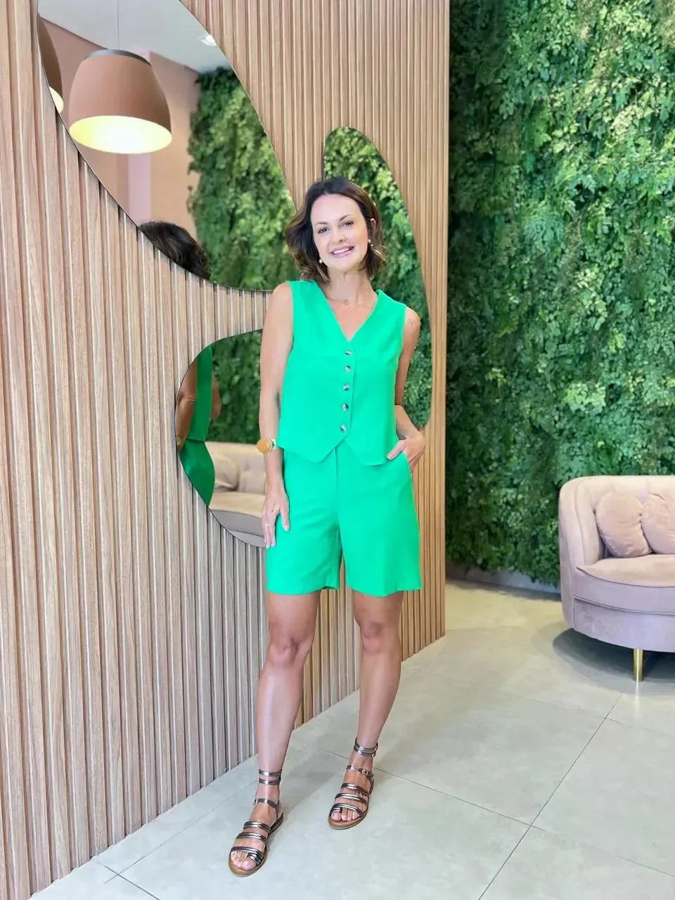 Conjunto Bermuda + Colete, Verde Bandeira