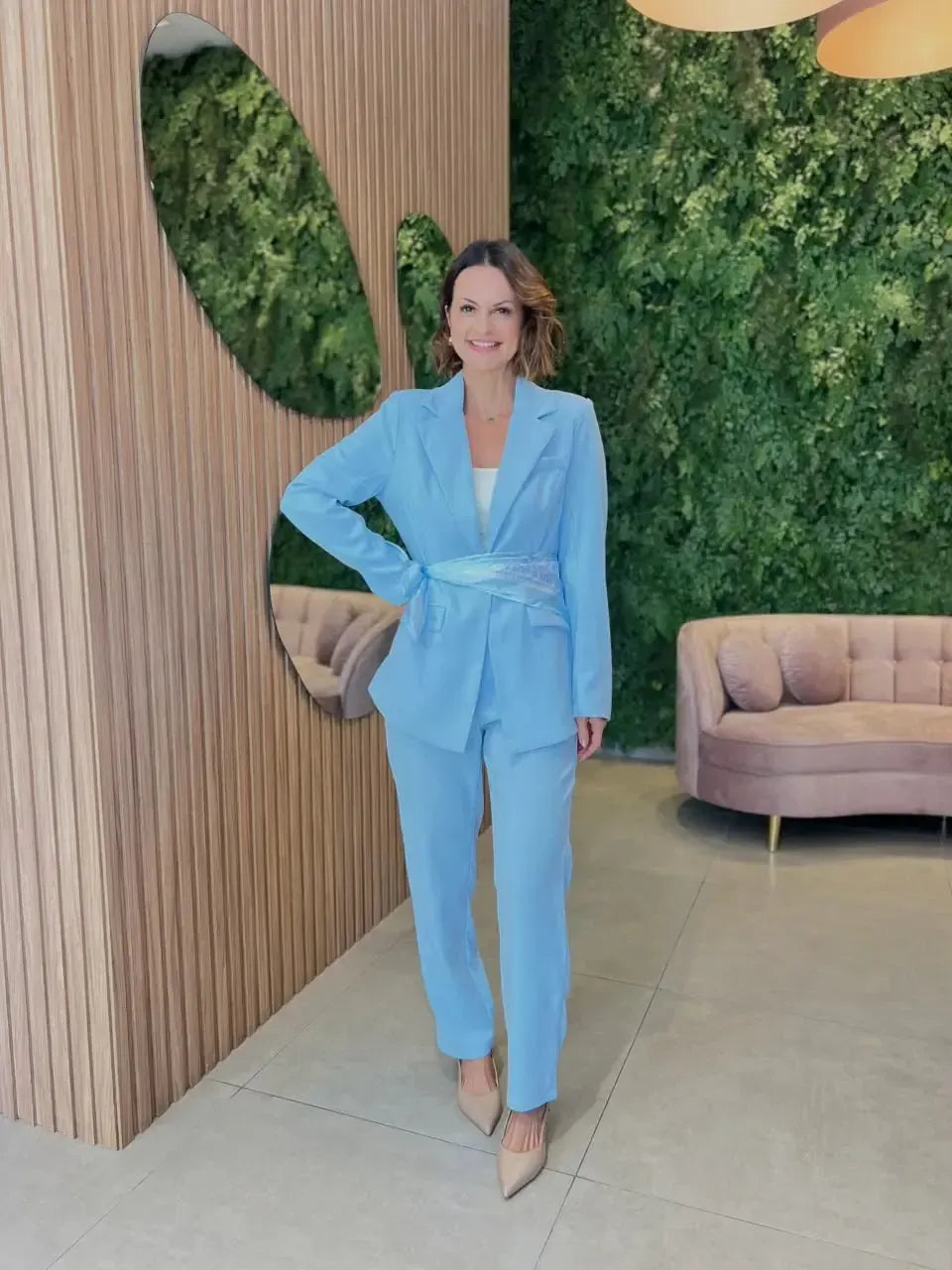 Conjunto Blazer + Calça com Lenço, Azul