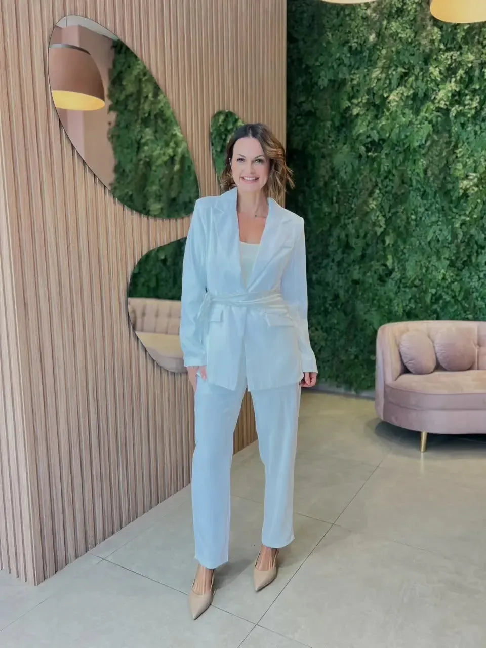 Conjunto Blazer + Calça com Lenço, Off White
