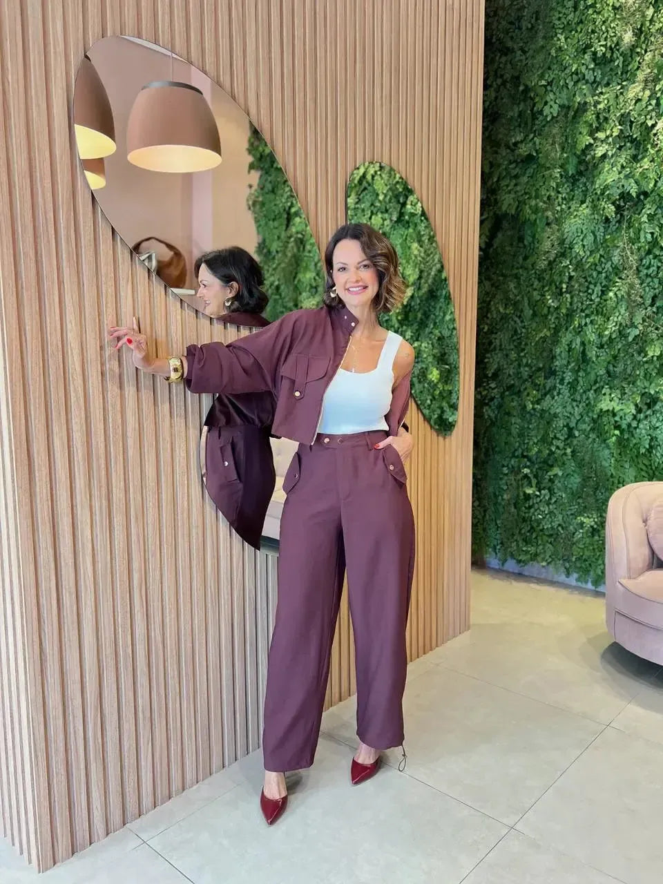 Conjunto Calça Aladim + Jaqueta, Marsala