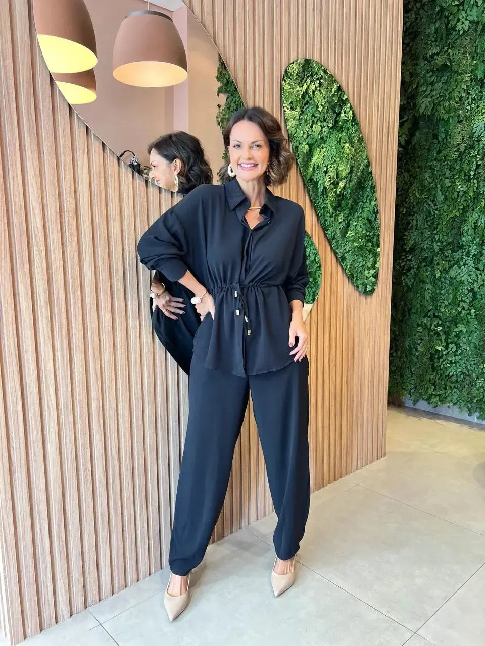 Conjunto Calça + Camisa com amarração, Preto