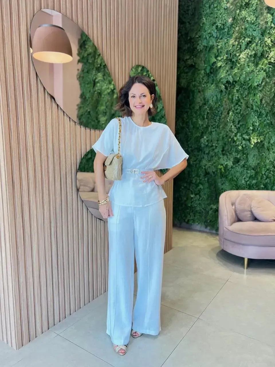 Conjunto Marrante Blusa + Calça com Cinto, Off White