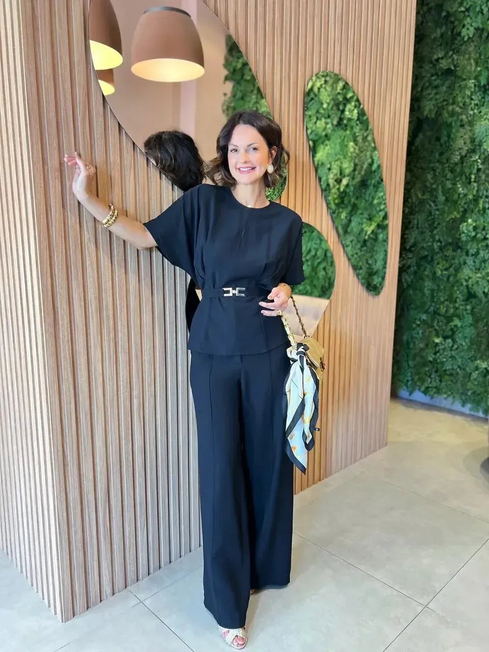 Conjunto Marrante Blusa + Calça com Cinto, Preto