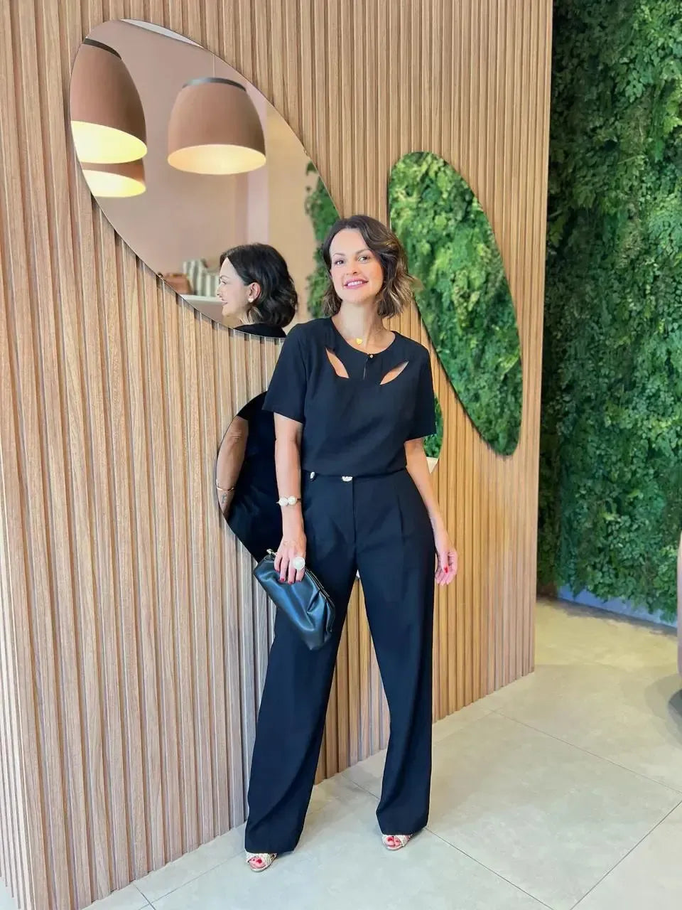 Conjunto Marrante Blusa com Detalhe + Calça, Preto