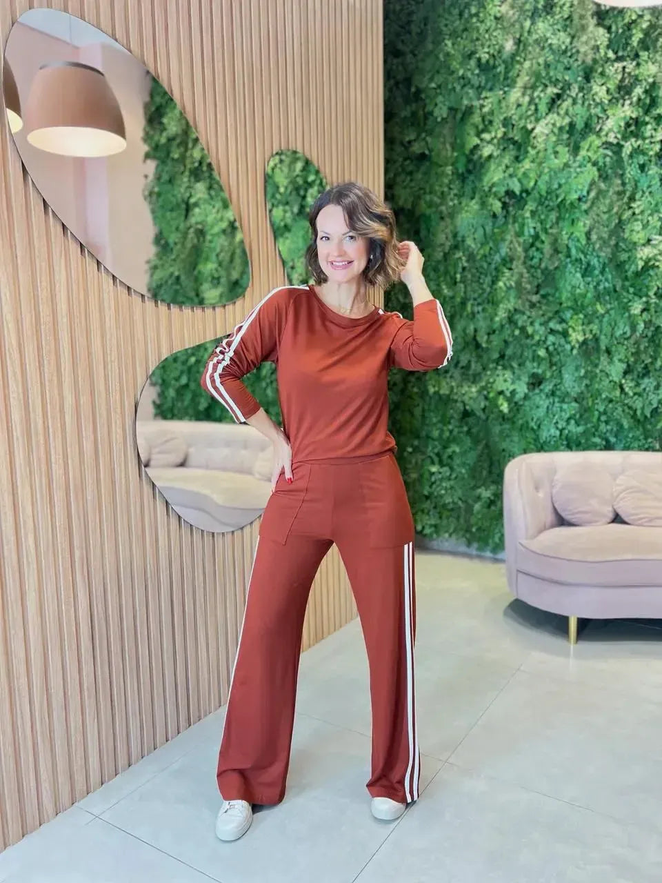 Conjunto Moletinho com Detalhe Listras, Terracota