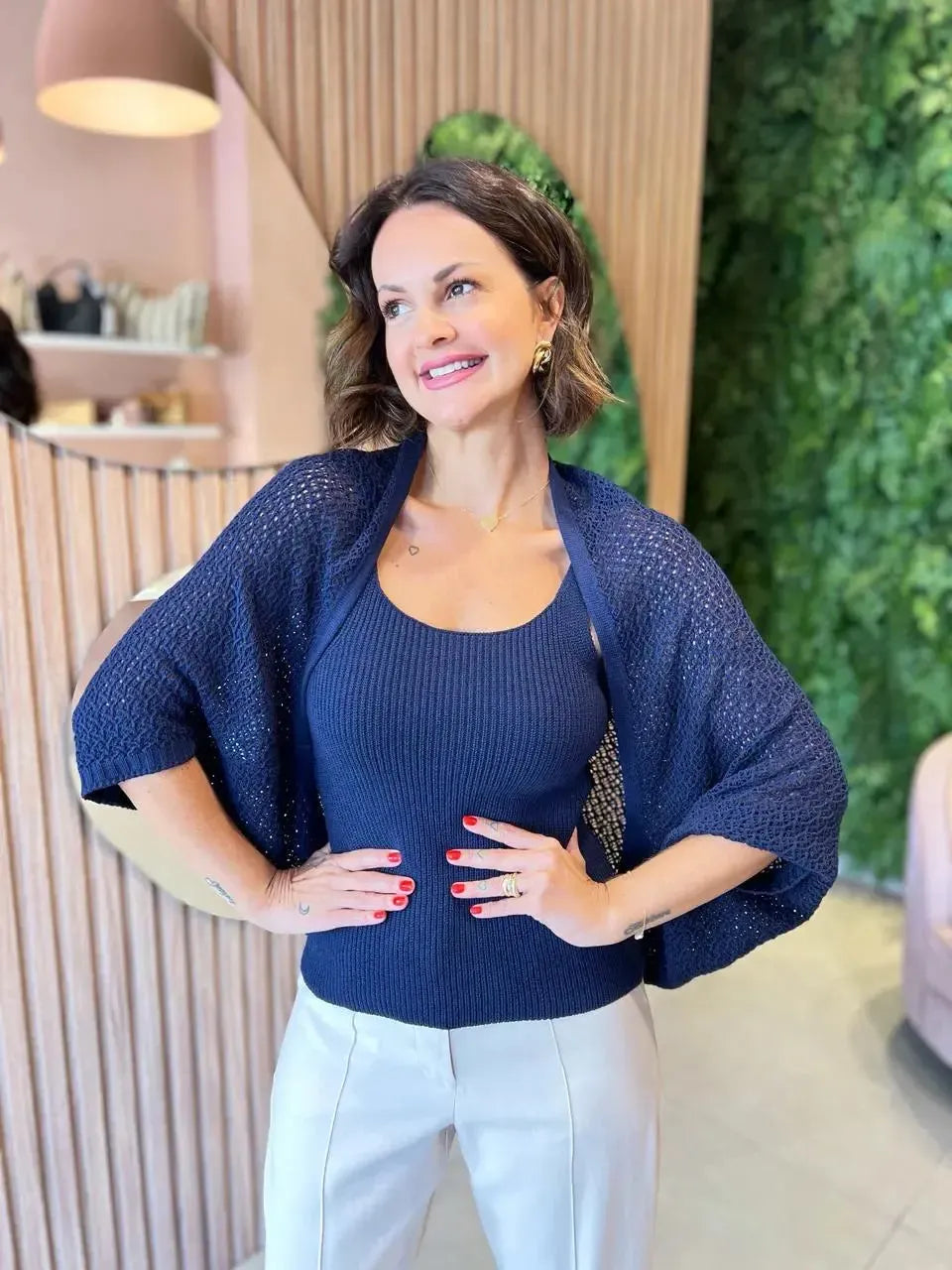 Conjunto Regata + Cardigan Tricô, Azul Marinho