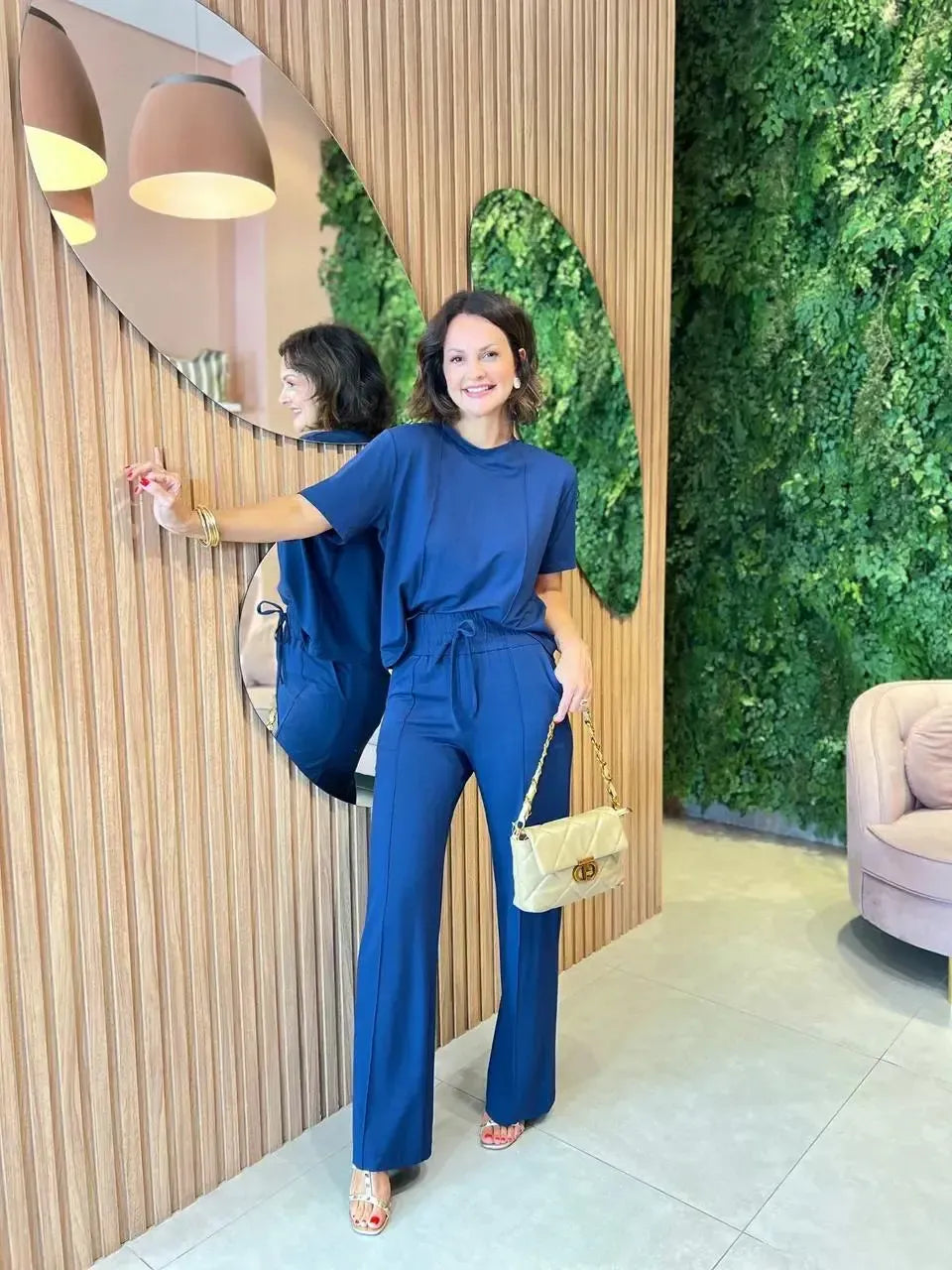 Conjunto em Moletinho com Costura em Relevo, Azul Marinho