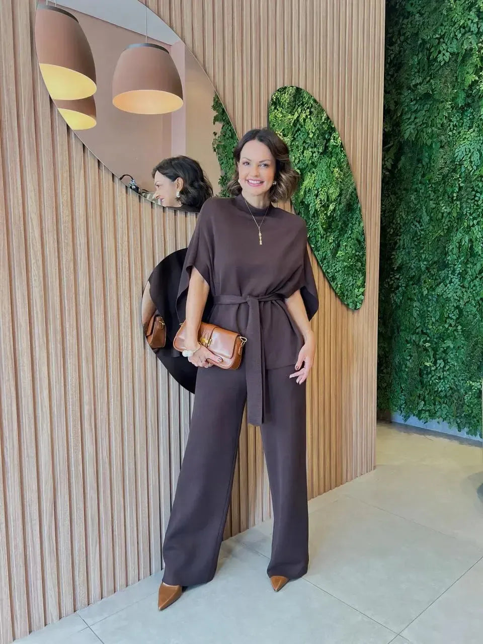 Conjunto em Tricô Modal, Marrom