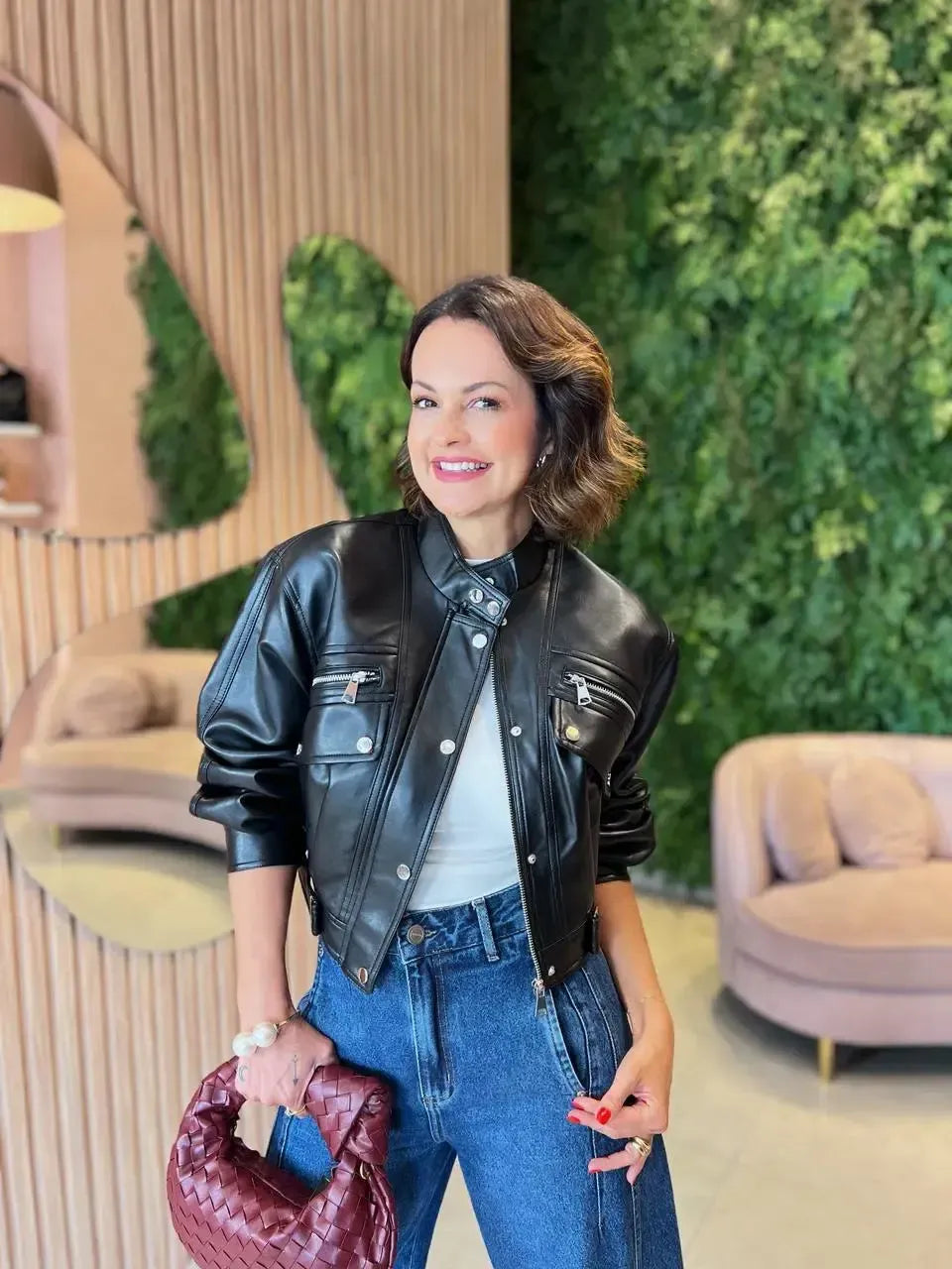 Jaqueta Bomber Couro, Preta