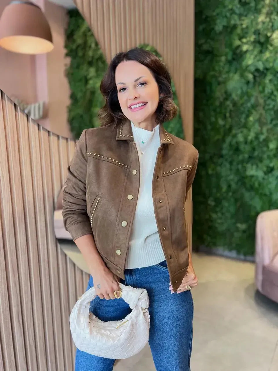 Jaqueta em Suede com Aplicações, Marrom