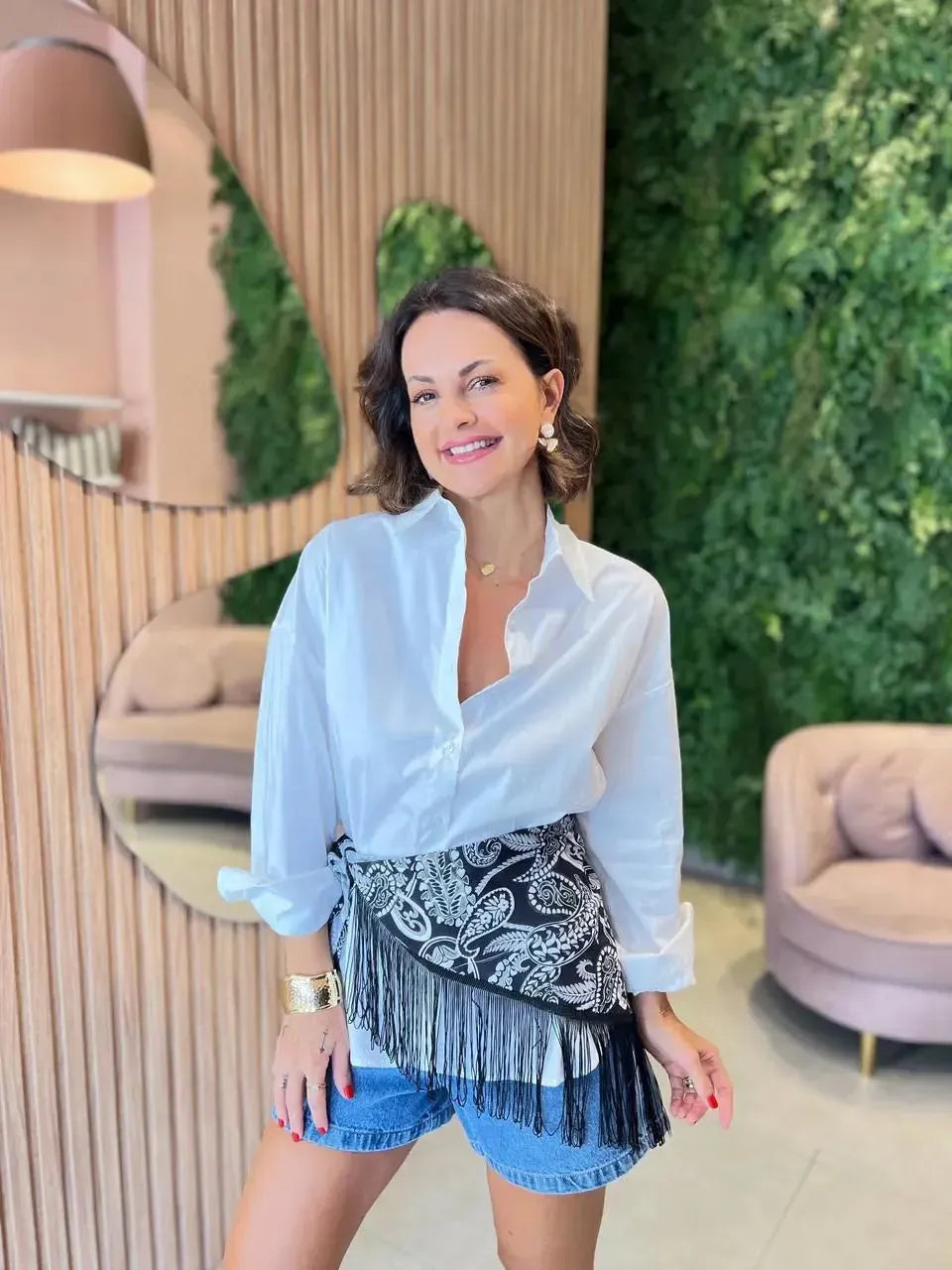 Lenço Estampado com Franjas, Preto (Envios e retiradas a partir de 27/02)