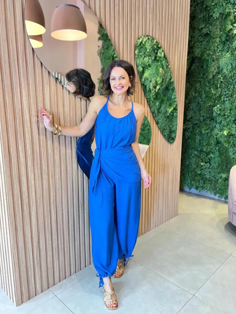 Macacão Aladim com Detalhe Amarração, Azul