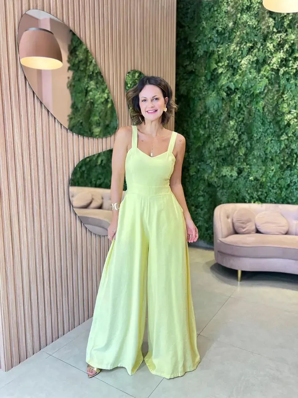 Macacão Pantalona com alça, Amarelo