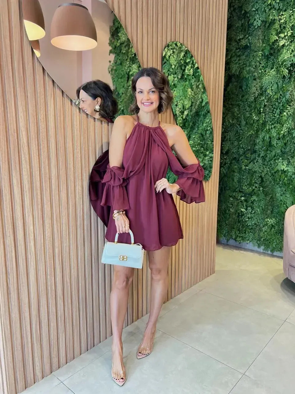 Mini vest com Manga, Marsala