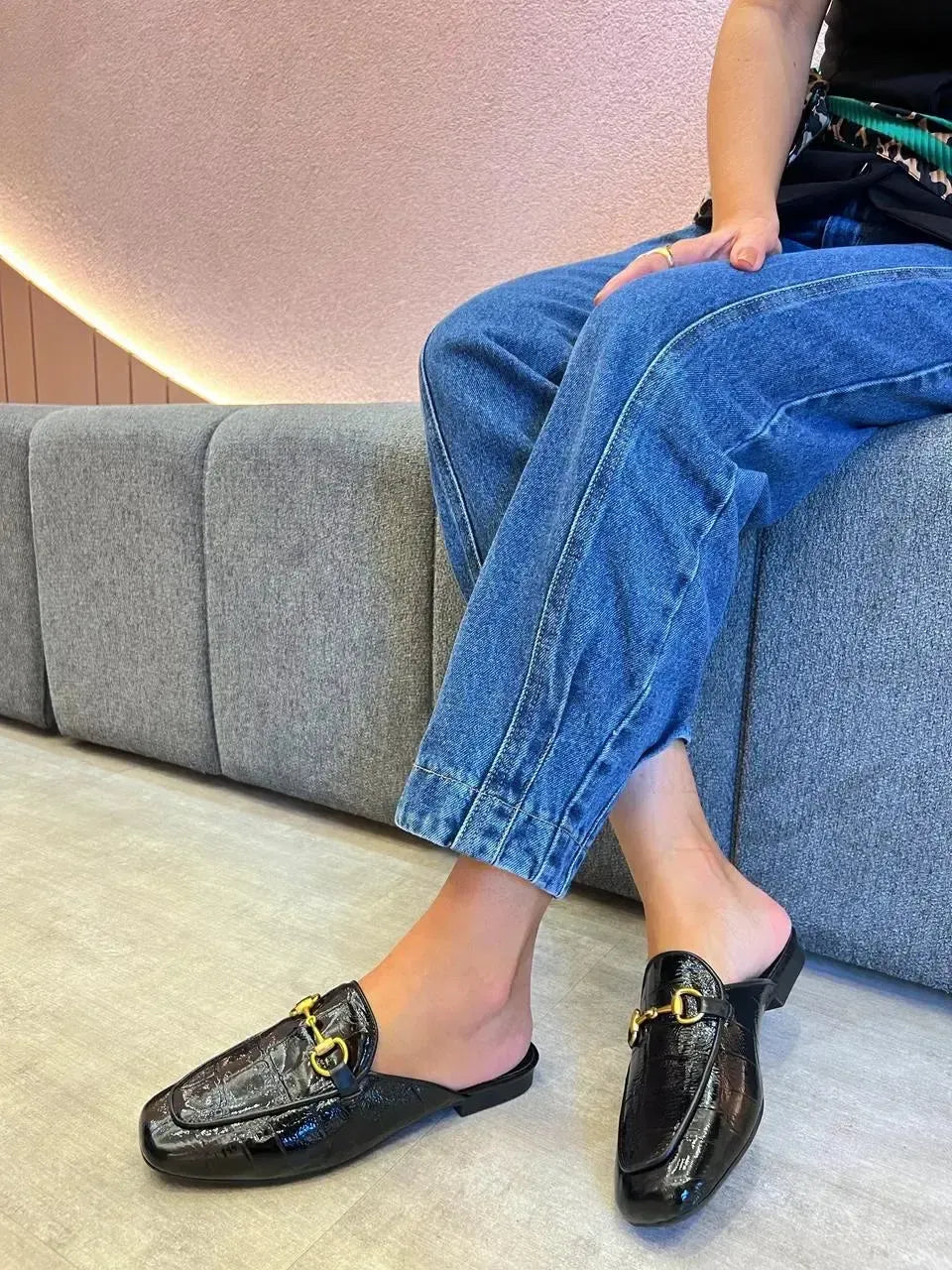 Mule Croco, Preto Verniz