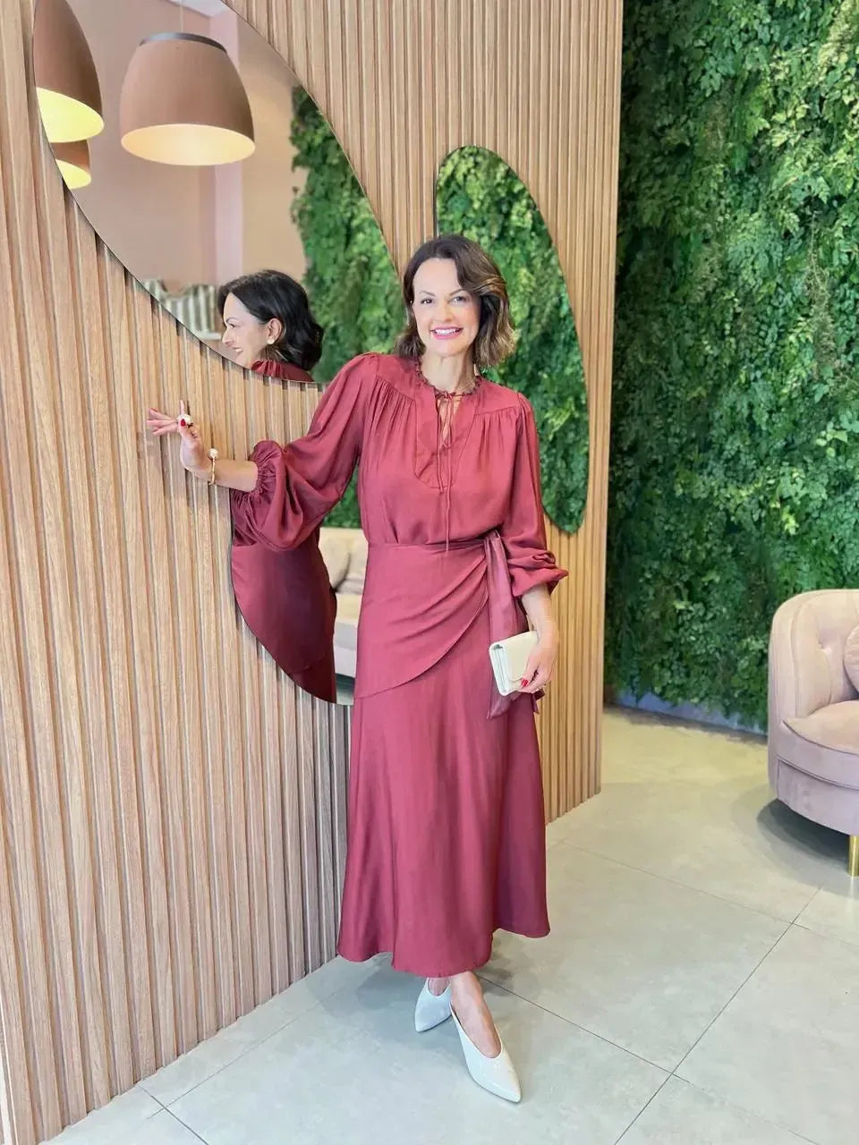 Saia Midi com Lenço, Marsala