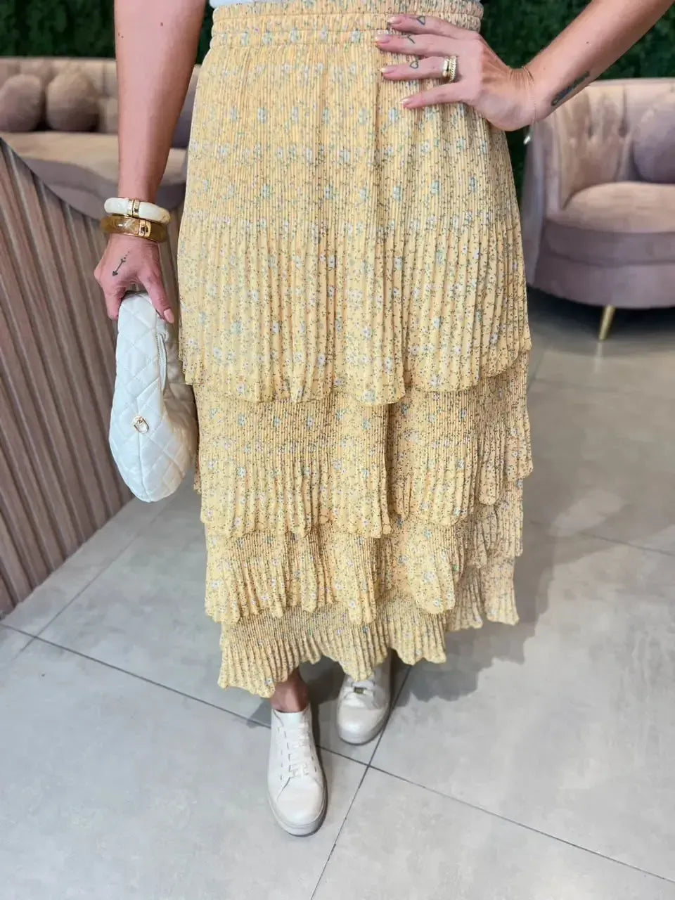 Saia em Camadas, Amarelo Mini Floral