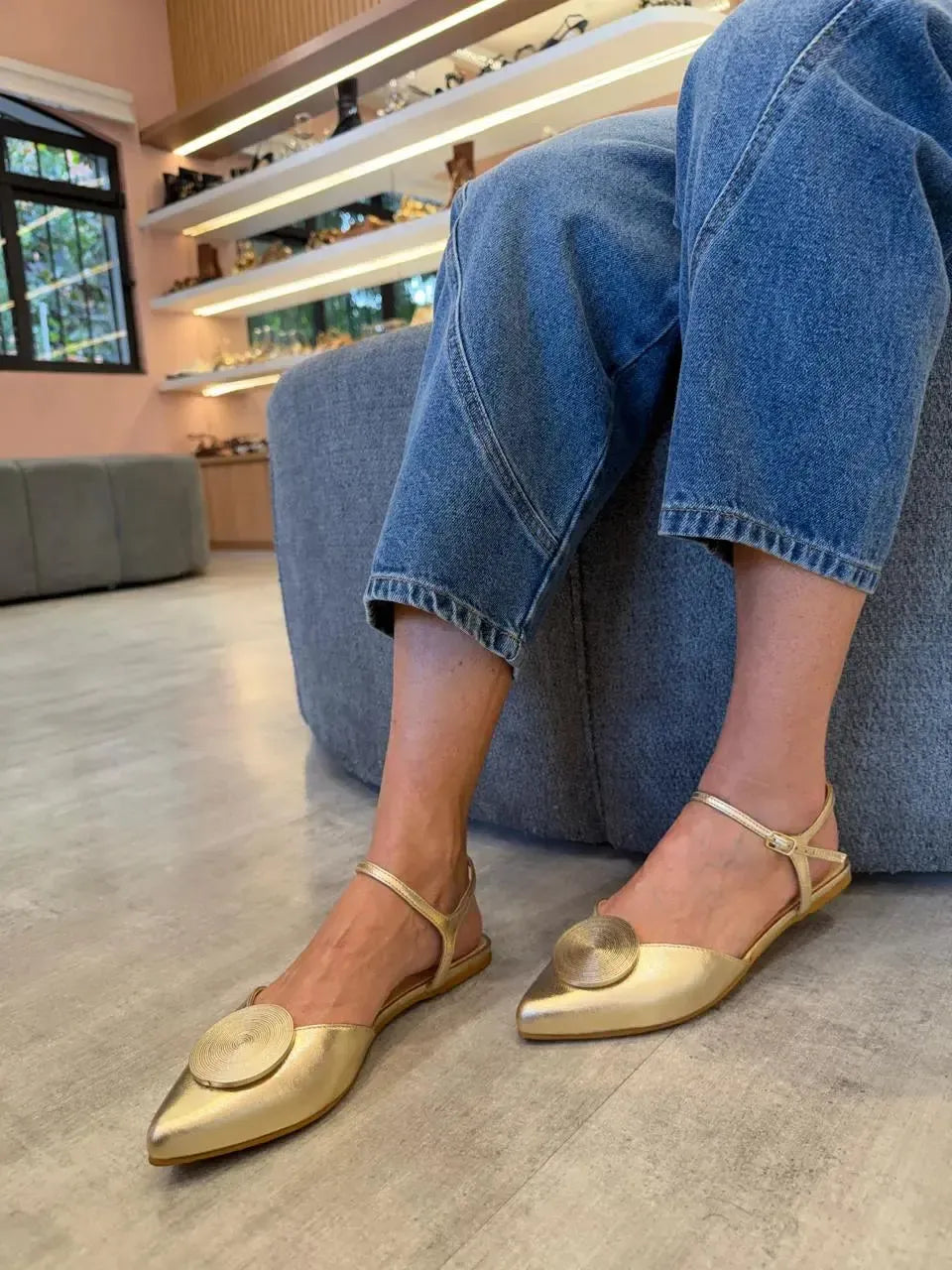Sapatilha Slingback Clara, Ouro Light