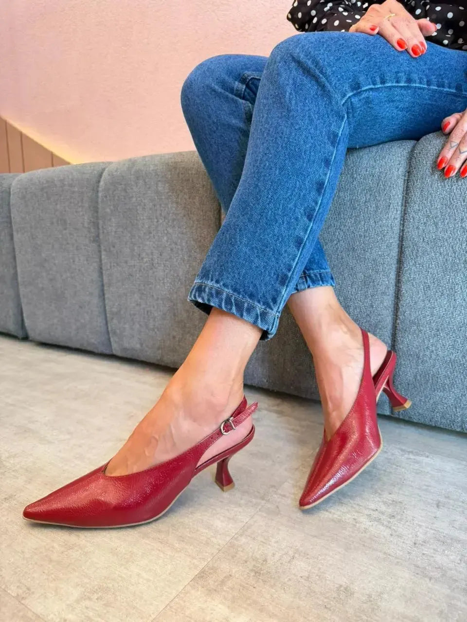 Scarpin Aline Slingback, Vermelho Cereja