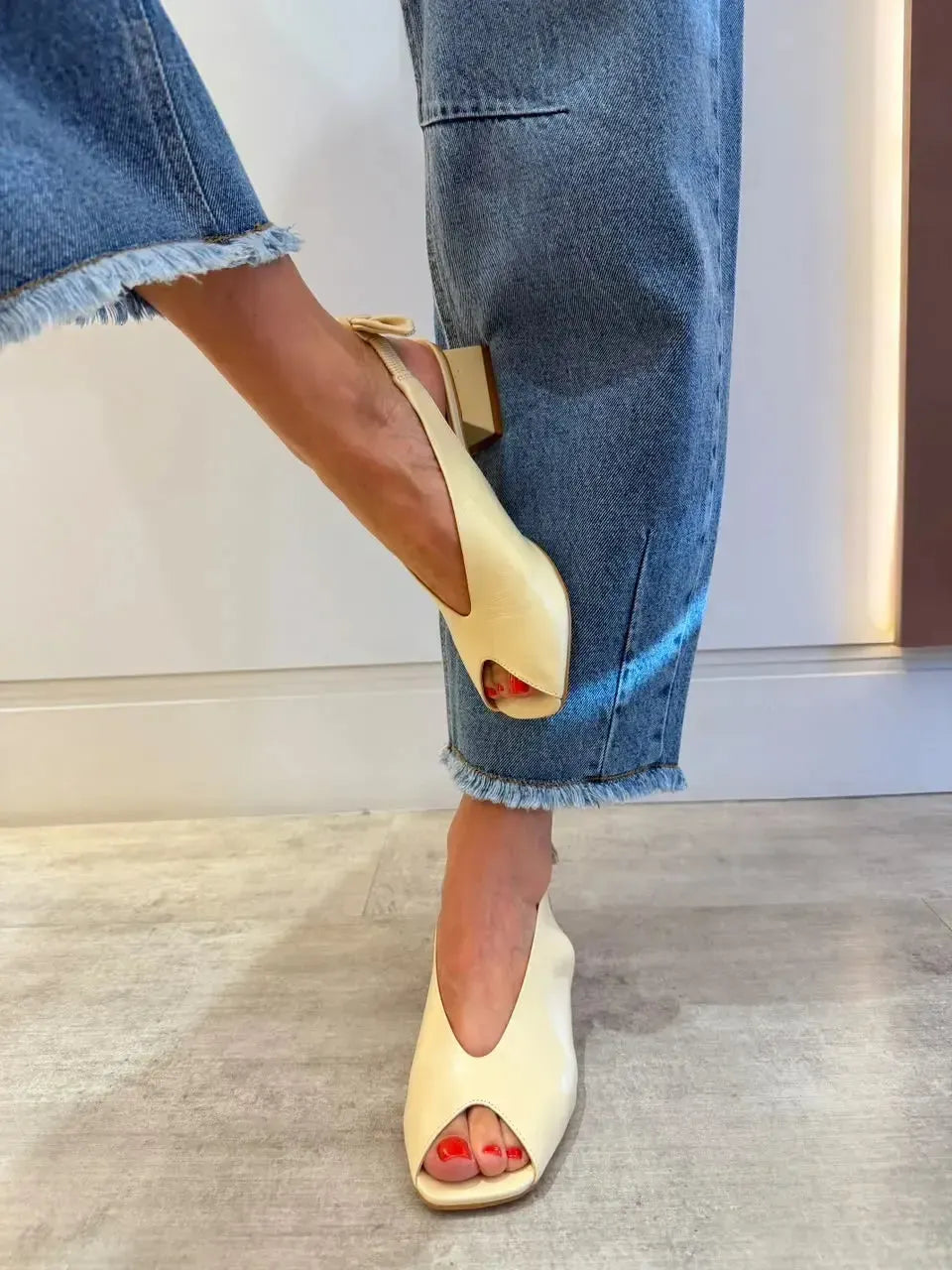 Slingback Peep Toe Ana, Creme