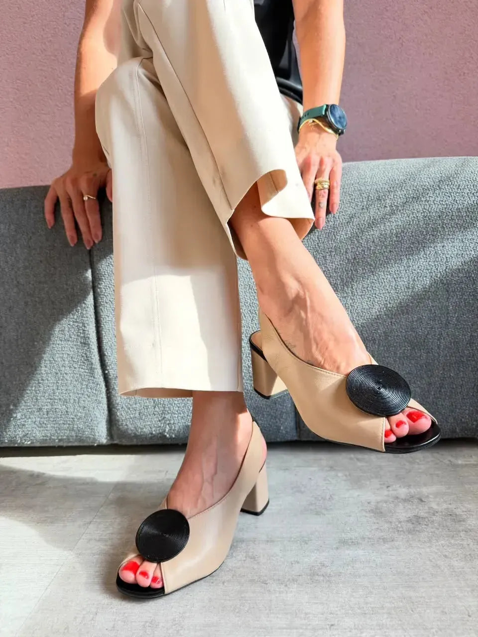 Slingback Peep Toe Ines, Nude