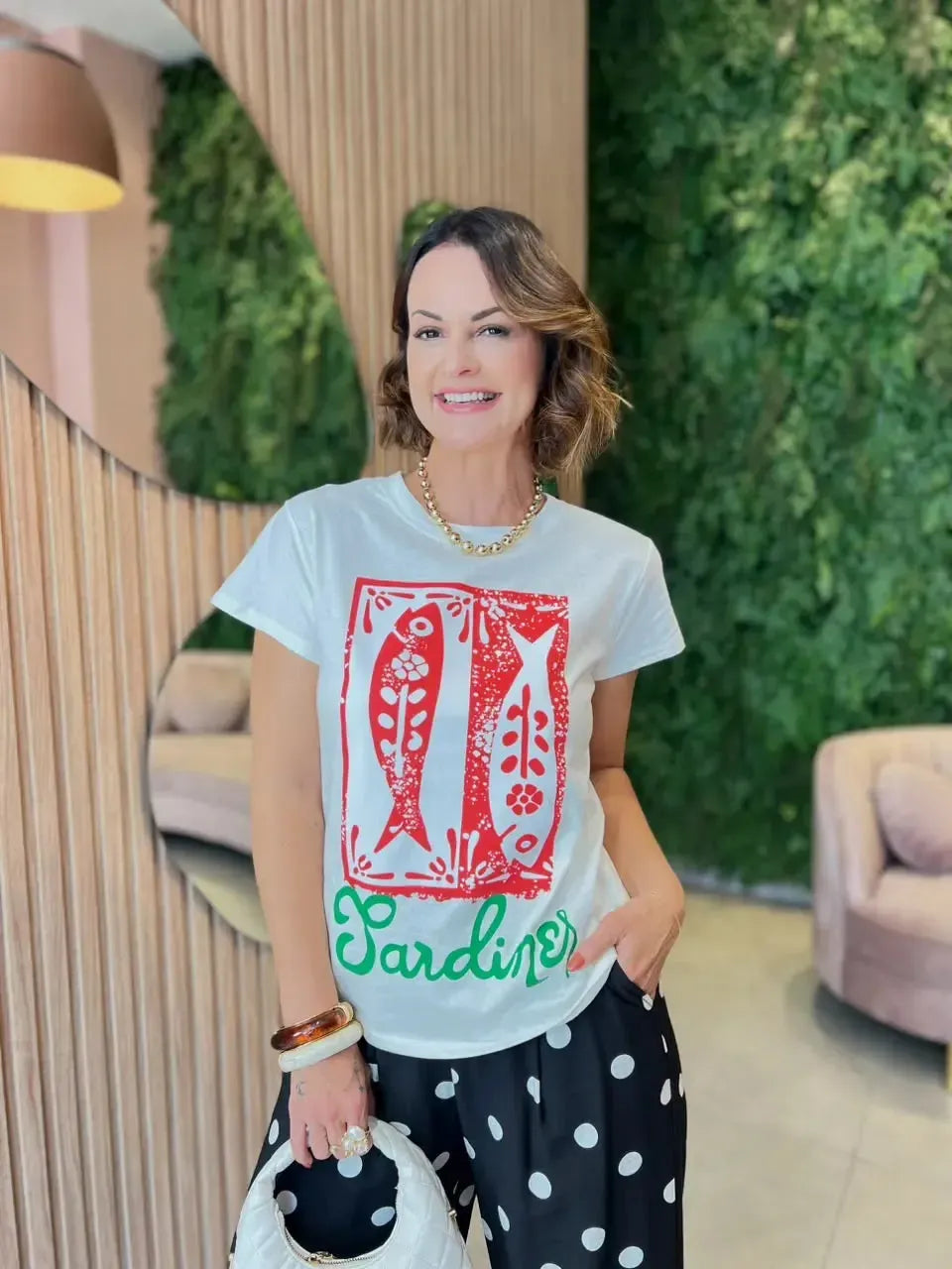 T-shirt em Algodão com Estampa Peixe