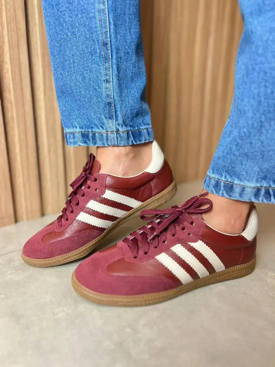 Tênis em Couro Slim Marsala