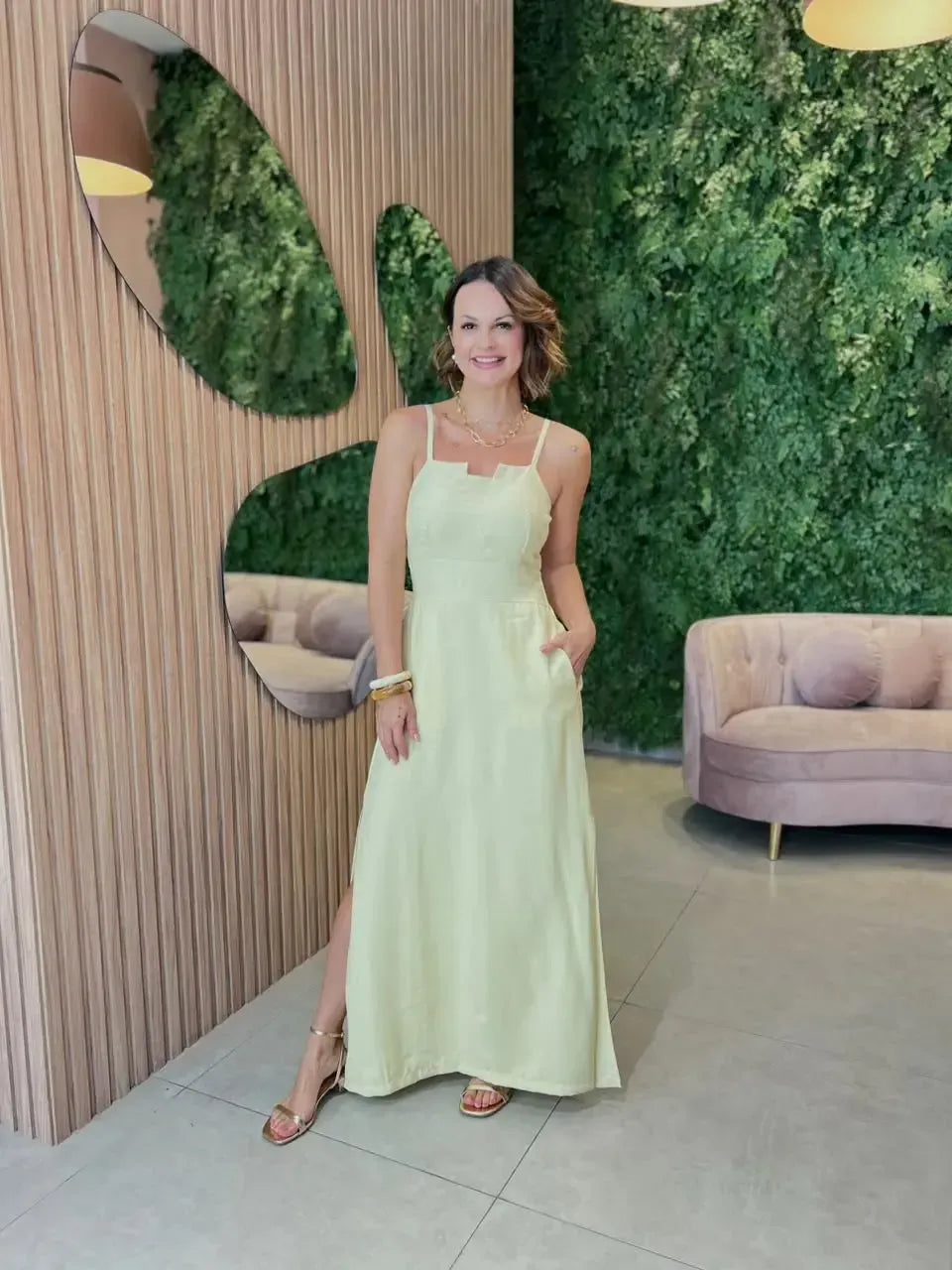 Vestido Alcinha em Marrante, Amarelo
