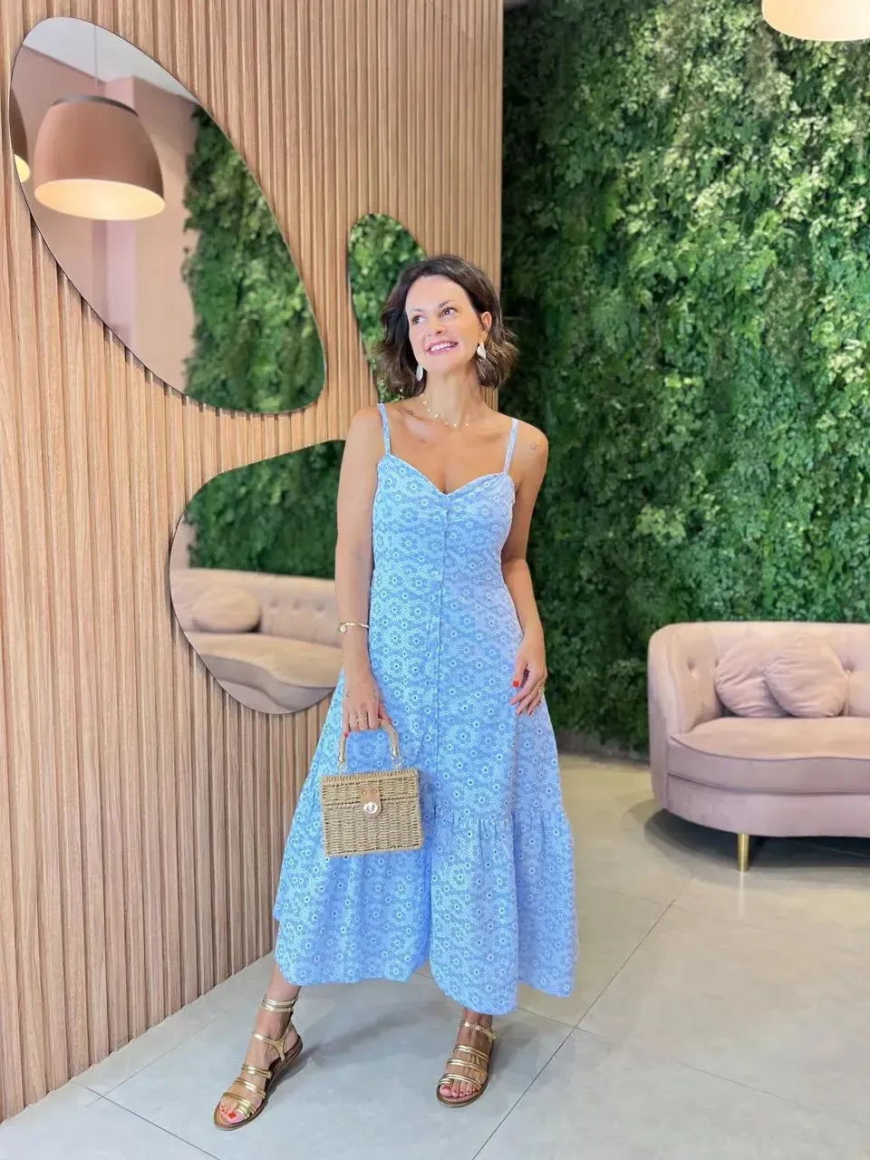 Vestido Chemise em Viscose, Azul