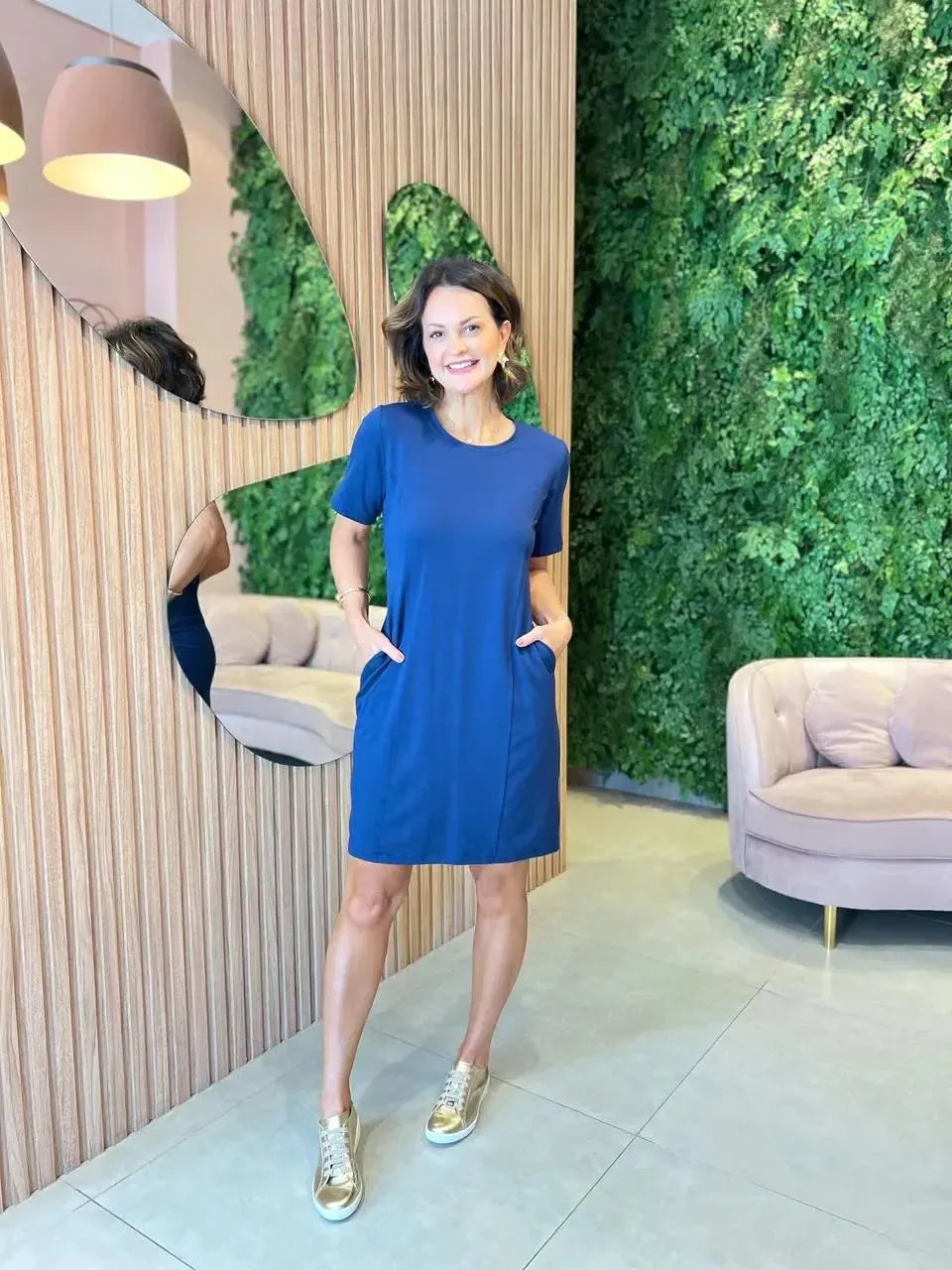 Vestido Curto em Moletinho, Azul Marinho