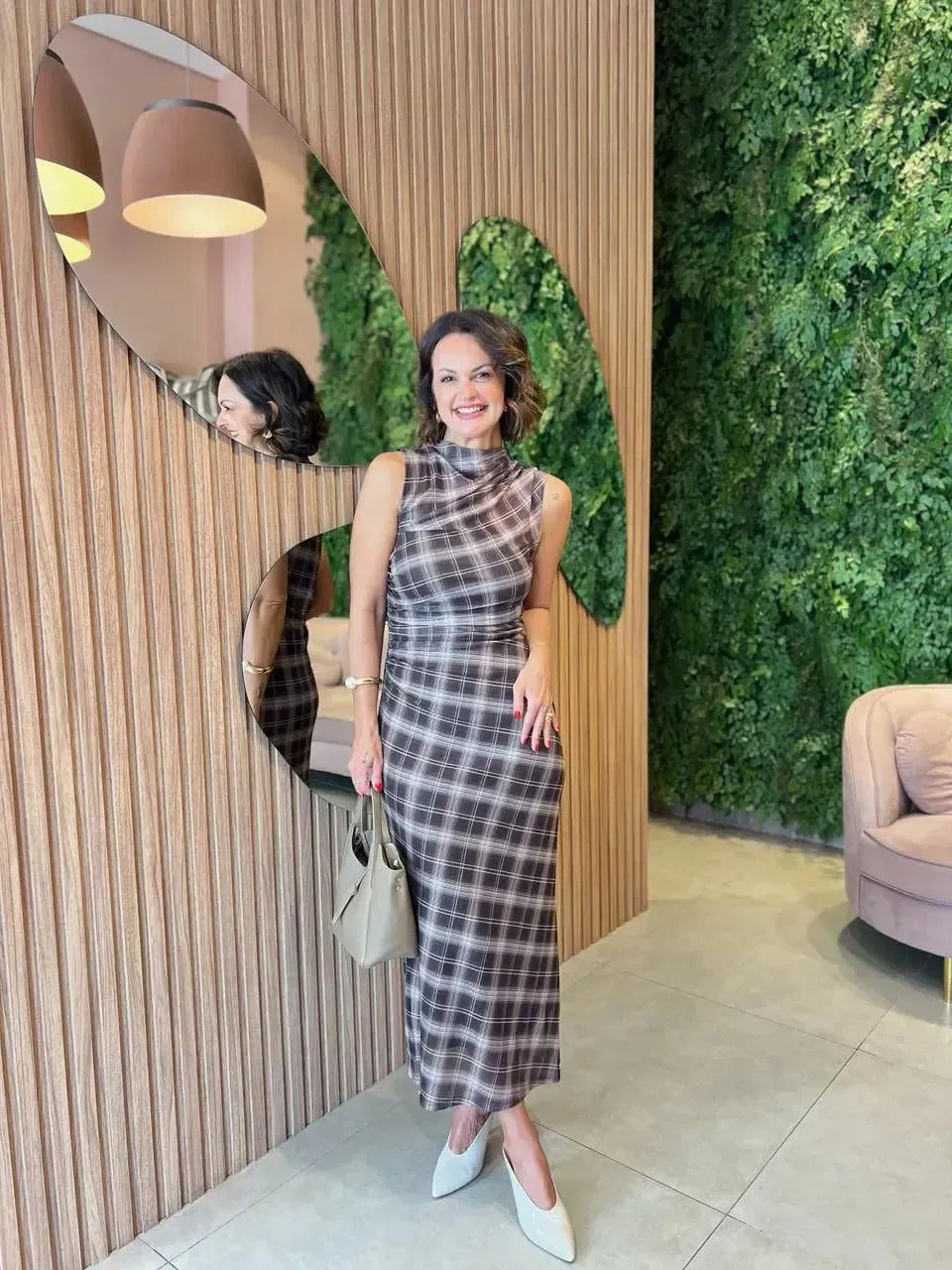 Vestido Didi em Tule Xadrez, Marrom