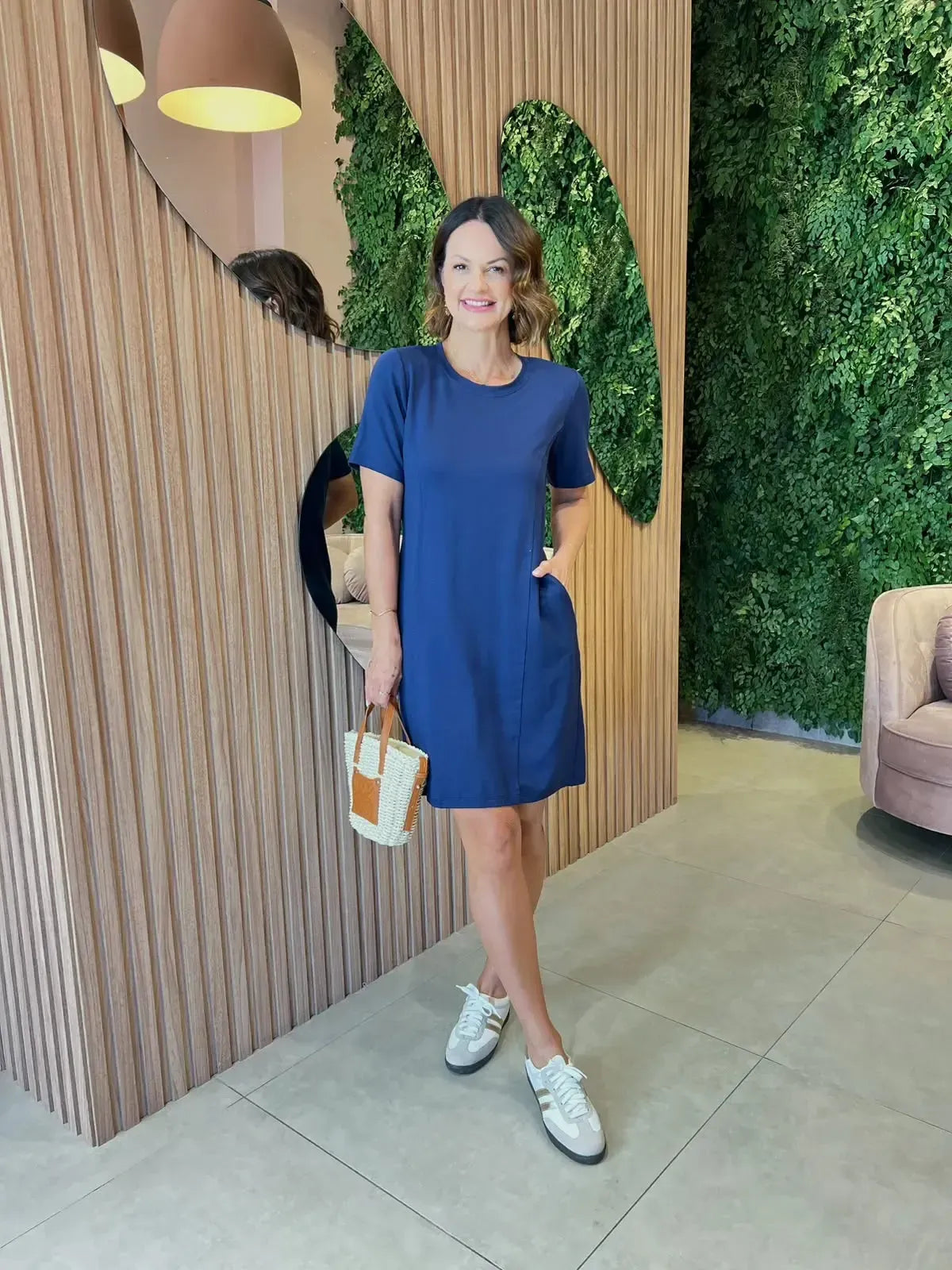 Vestido Em Moletinho Com Bolso, Azul Marinho
