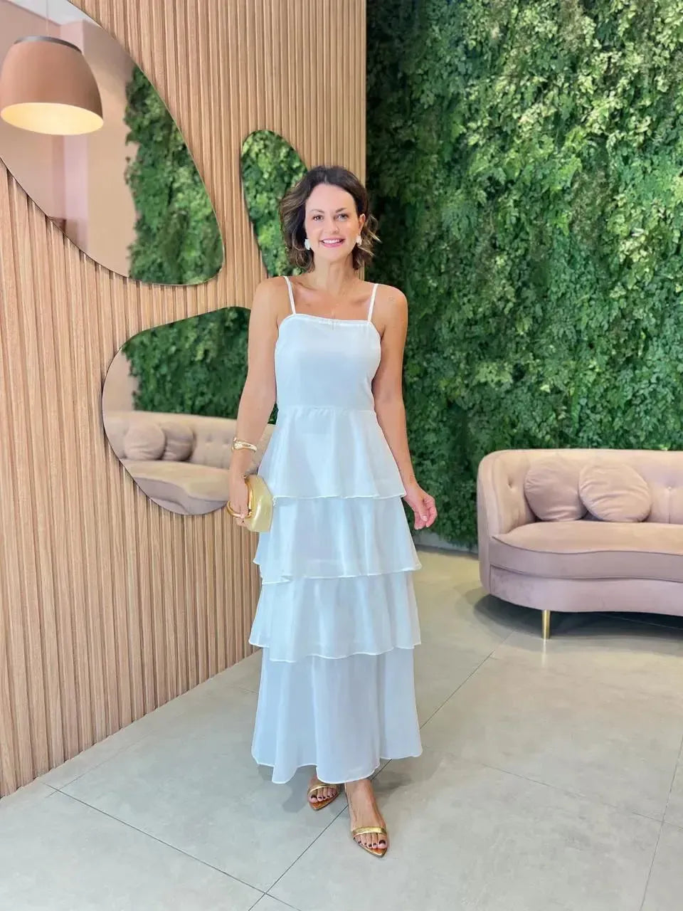 Vestido Longo em Camadas, Branco
