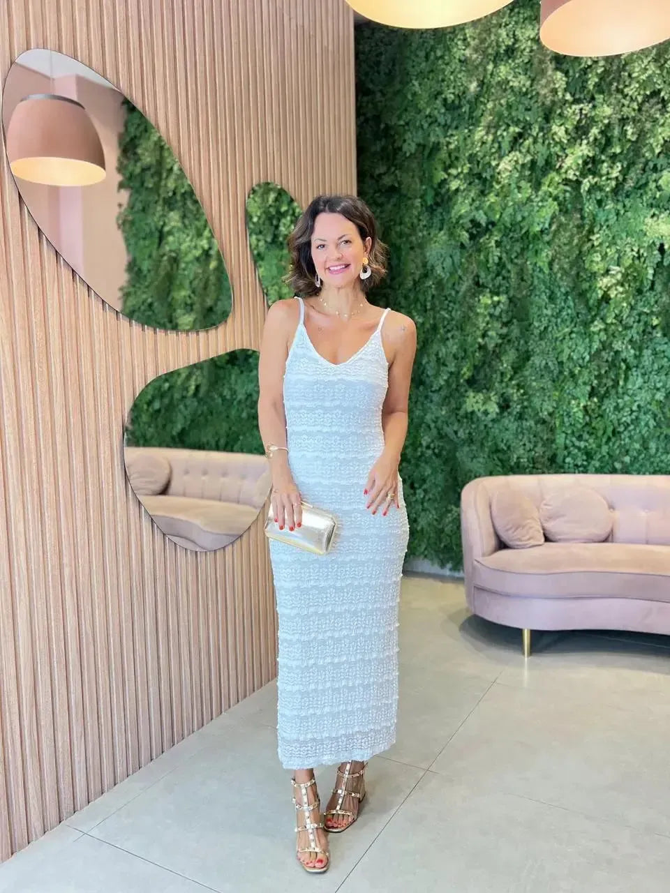 Vestido Midi alcinha em Renda com elastano, Branco