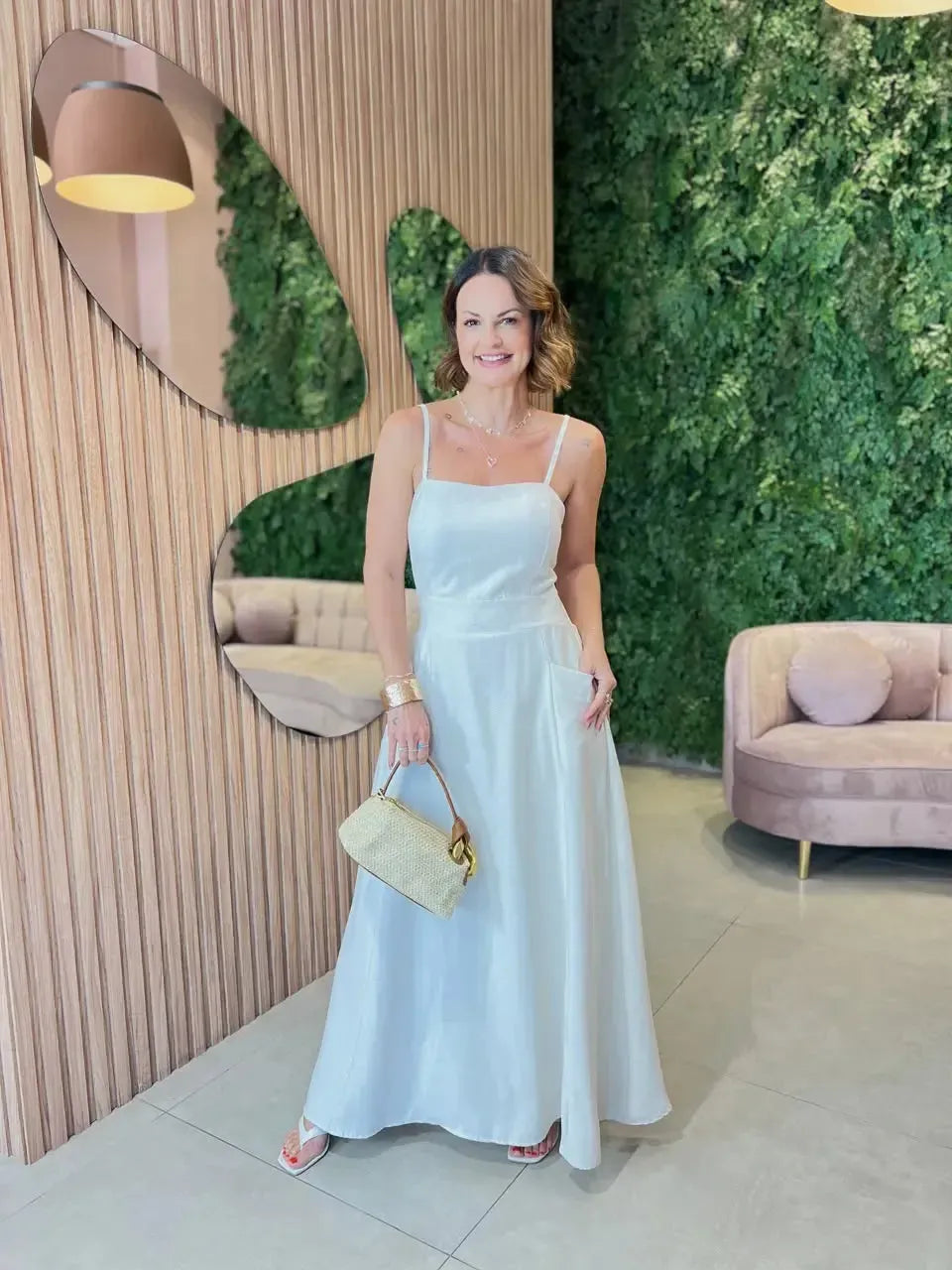 Vestido Midi com Bolso de alcinha, Cru