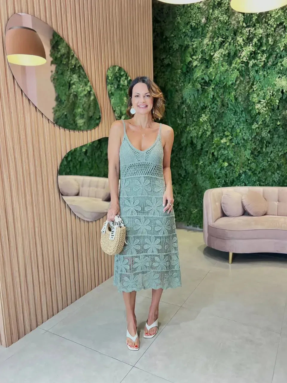 Vestido Midi em Crochê, Verde