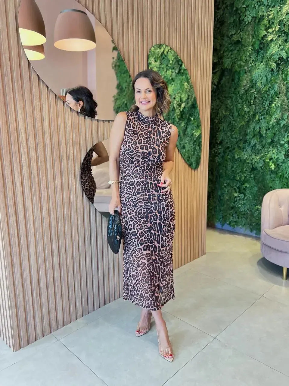 Vestido Regata Midi em Tule, Animal Print